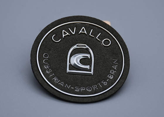 Microfiber Material Embossed Patches With Custom Silver Logo